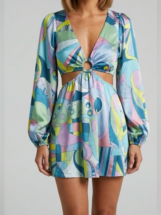 Show Me Your MuMu Dresses & Skirts - Show Me Your MuMu Multicolor Cutout Mini Dress - Teal, Pink, Green, Yellow